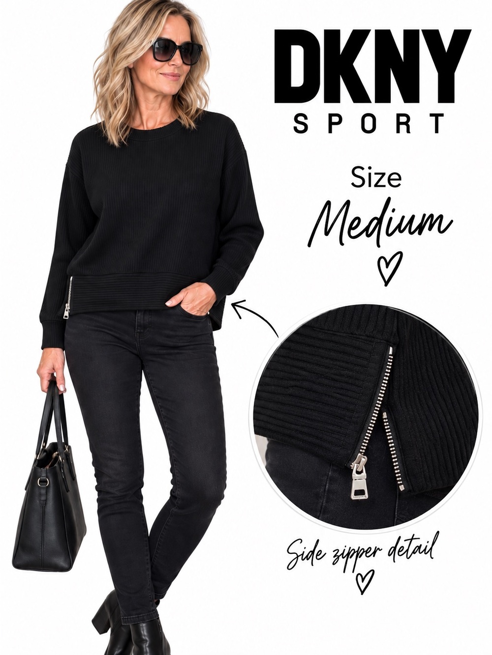 DKNY Sport Ribbed Pullover â Size Medium